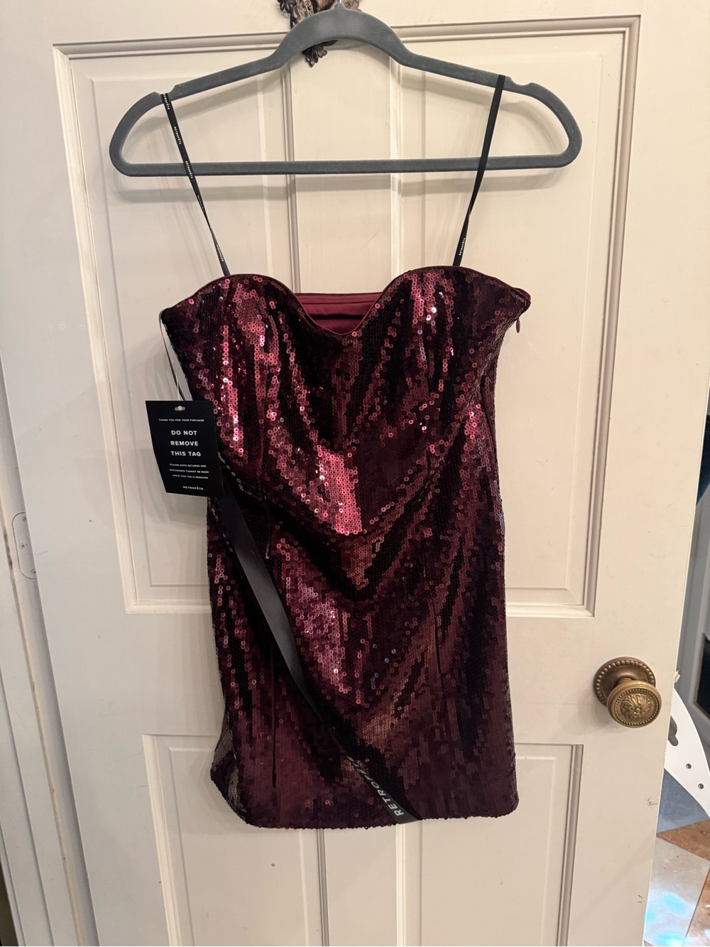 Retrofete Burgundy Sequin Strapless Mini Dress
